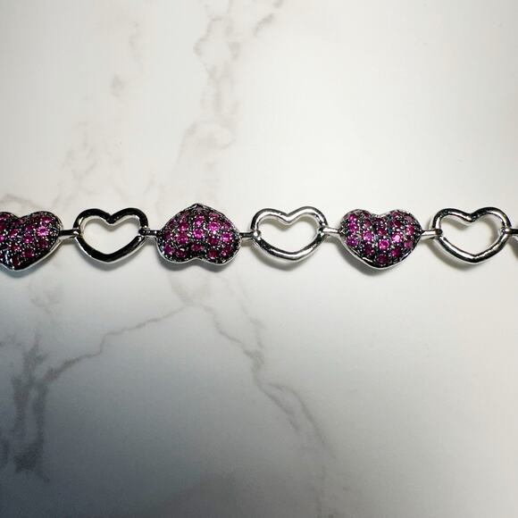 Jared's Silver Multi Paved Ruby Heart Bracelet - Picture 5 of 11